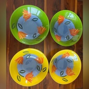 ARCOROC France Matys Green Yellow Glass Bowls Vintage Set of 4